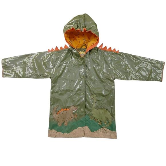 Kidorable Dinosaur Raincoat Kids 4/5 Green Spikes and Volcano All-Weather Snaps - Picture 2 of 12